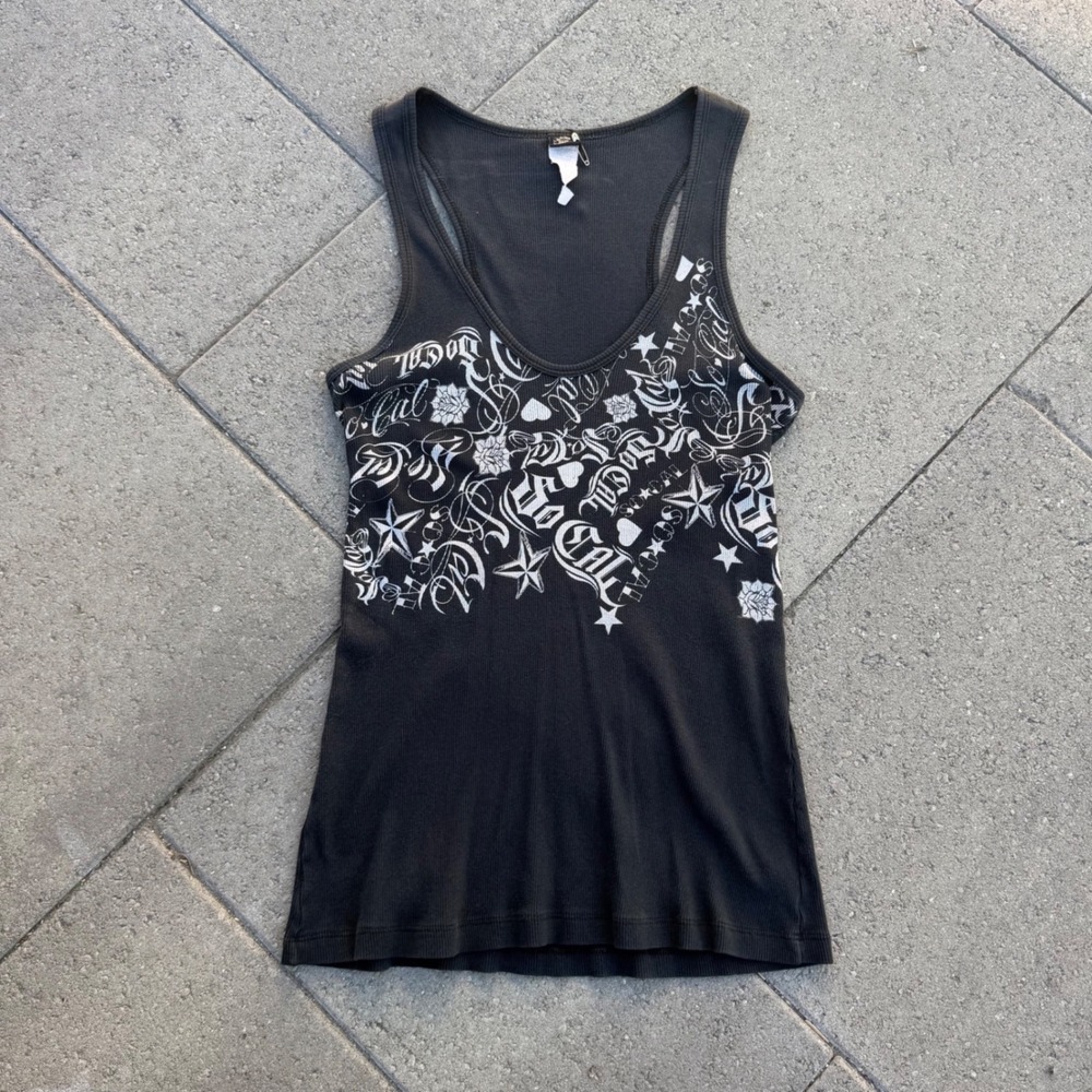 No Fear So Cal Black Ribbed Tank Top Y2K Graphic Racerback Skater TT4152J